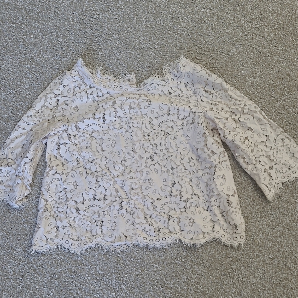 Joie White Lace Crop Blouse 3/4 Sleeve